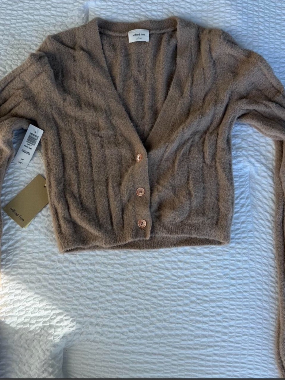 Aritzia Washed Brown Cropped V-Neck Cardigan - Picture 1 of 2
